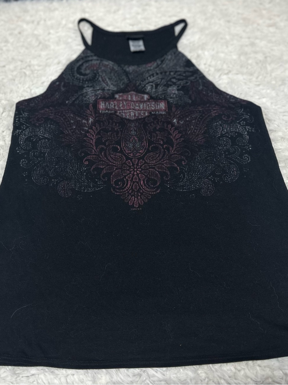 Harley-Davidson Black Tank with Dark Red Ornate Graphic